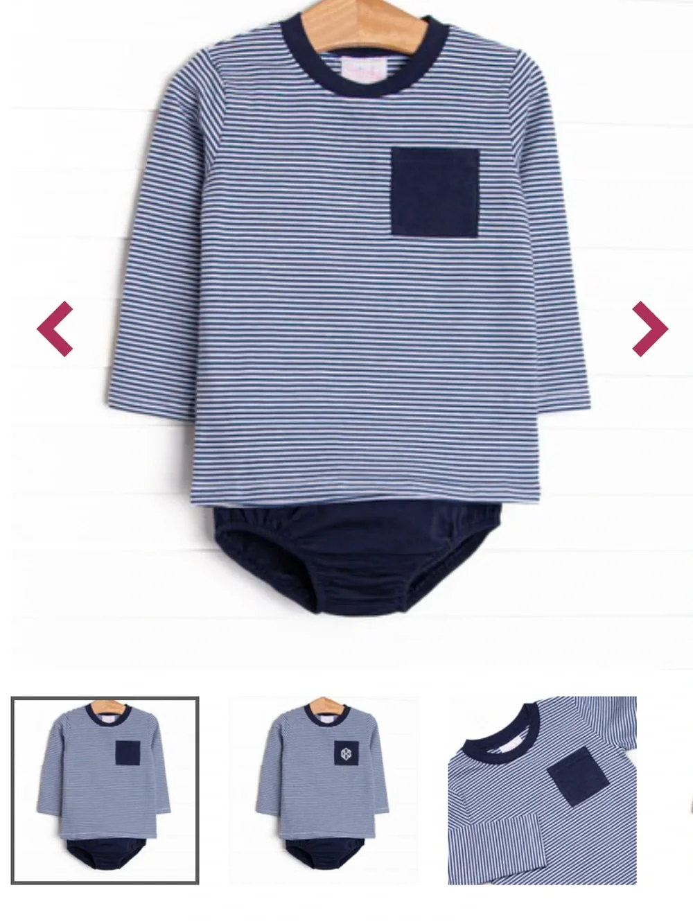 Stitchy Fish 18 mon Striped Navy & White Long-Sleeve with Navy Pocket Diaper Set